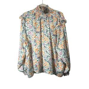 Summer Salt White Floral Long Sleeve Blouse Preppy Office Womens Plus 1xl